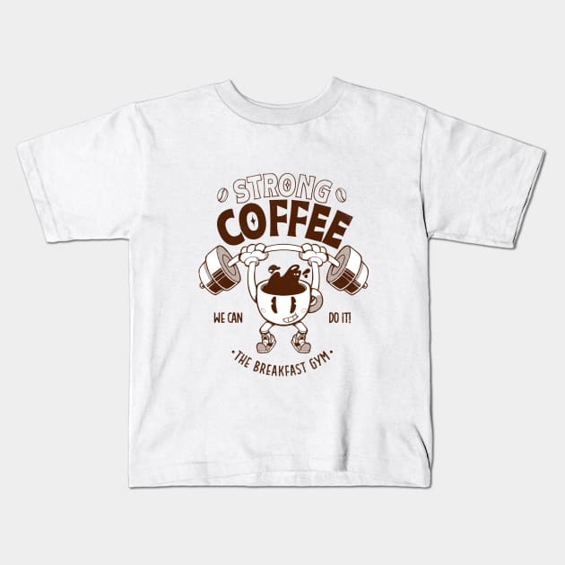 Strong Coffee Gym Kids T-Shirt by kactwo.studio